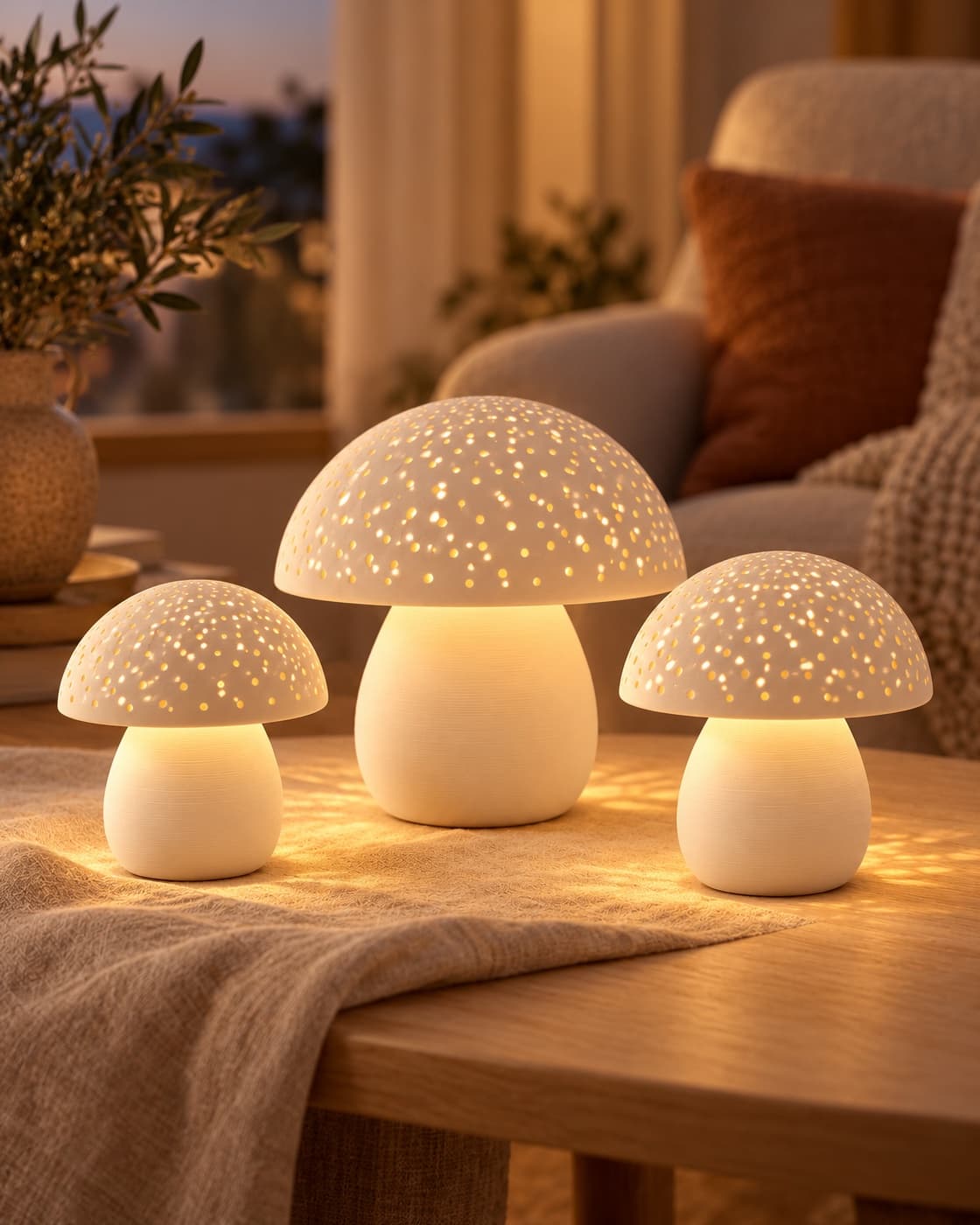 Hongos luminosos encendidos con su vela LED